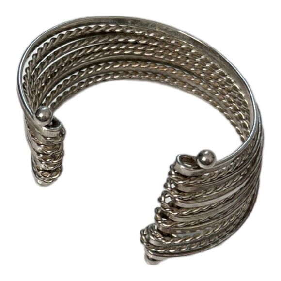 Vintage 1980 Silvertone Cuff Bracelet Twisted and Sleek Retro Look Street Wear - Picture 7 of 11